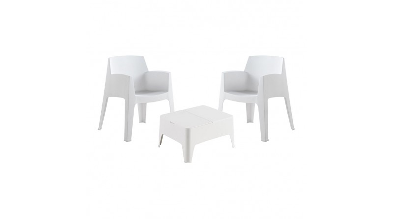 Ult. unidades conjunto de jardin/terraza de 2 sillas+mesa baja. color blanco sillas: 60x67x82cm mesa: 48x58x30cm modelo: cos ...