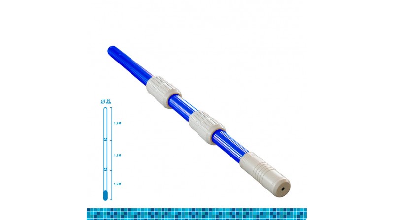 Pertiga telescopica ø41mm mango 3 partes de 1,20m total: 3,6m (plegado 1,3m) con tubo de aluminio 0,30mm edm