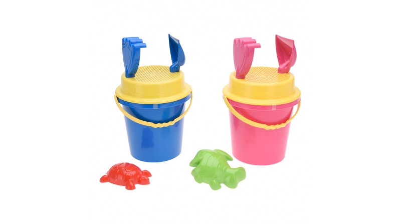 Set cubo infantil de playa 17cm con 5 accesorios