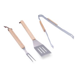 Set 3 utensilios para barbacoa madera/acero inox edm