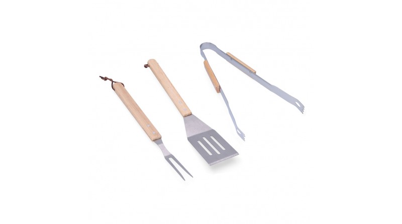 Set 3 utensilios para barbacoa madera/acero inox edm