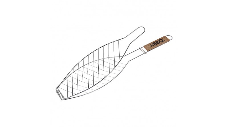 Parrilla para pescado con mango de madera 14x58cm bbq