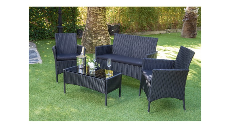 CONJUNTO RATTAN 4 PZS NEGRO